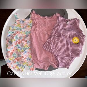 Carter's Floral Ruffle Eyelet Stripe and Pink Rompers Set